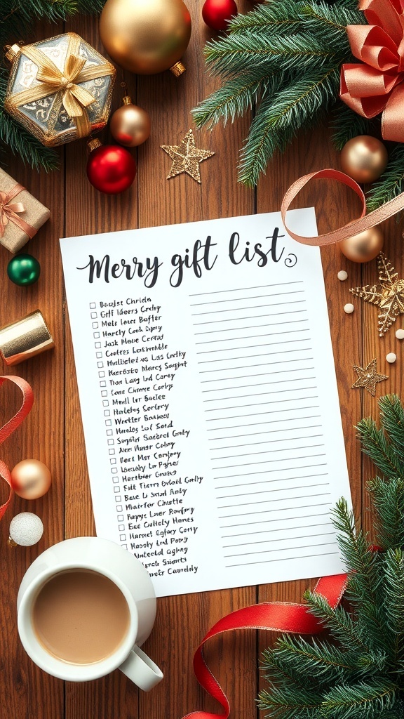 Printable Christmas Gift List Template Printable Christmas gift list template with festive decorations.